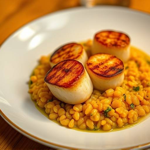 Seared Scallops with Butternut Squash Risotto and Sage Brown Butter