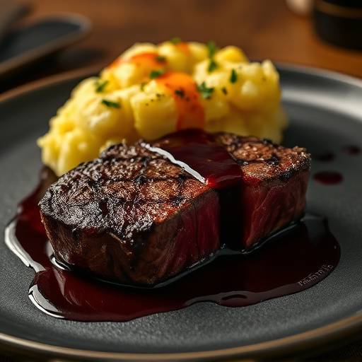 Wagyu Ribeye with Potato Gratin and Red Wine Reduction